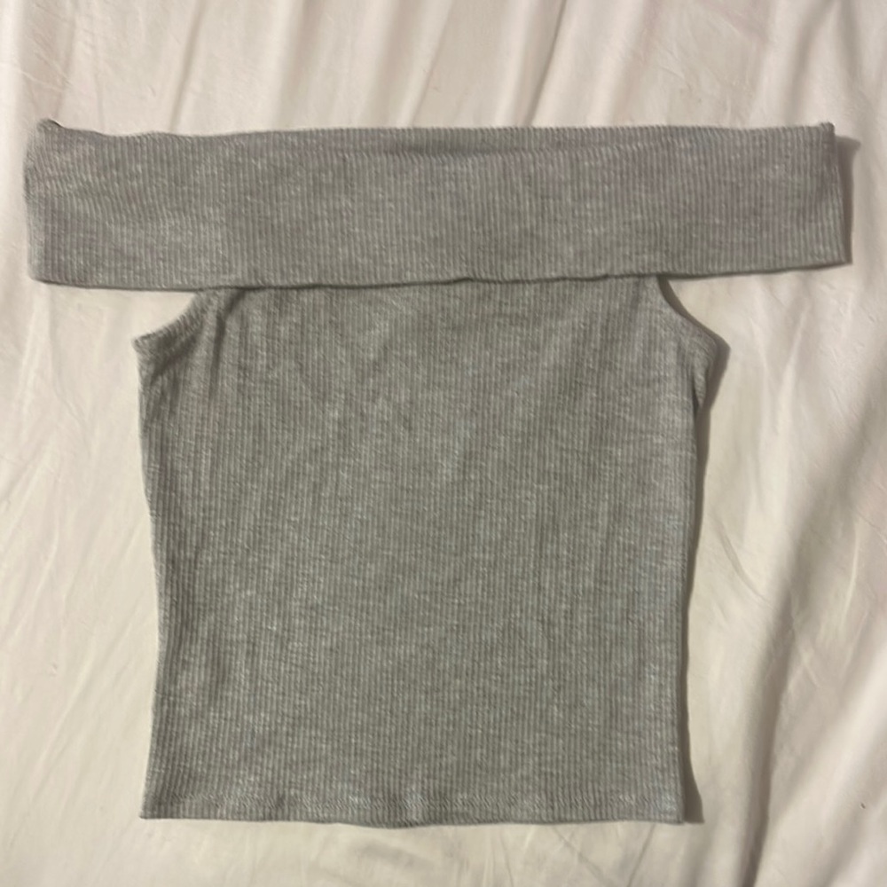 RSQ Light Gray Ribbed Off The Shoulder Top